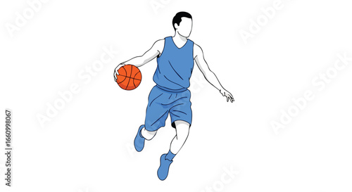 Dynamic basketball player dribbling with determination and focus, a symbol of sportsmanship and athletic prowess on a white background