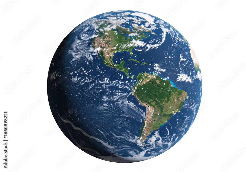 Fototapeta premium The earth as seen from space, showcasing continents, oceans, and clouds, isolated on transparent background