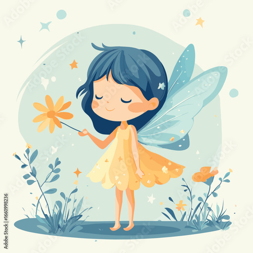 fairy girl, vector style simple color