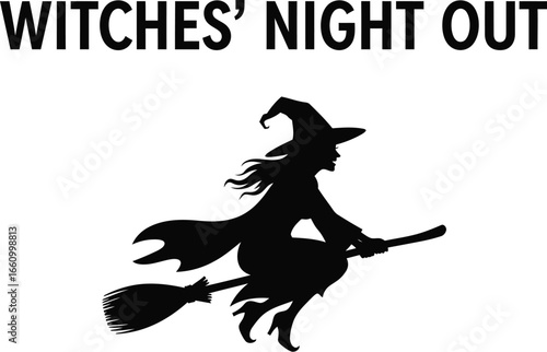 Silhouette of a witch flying on a broom for Halloween celebrations