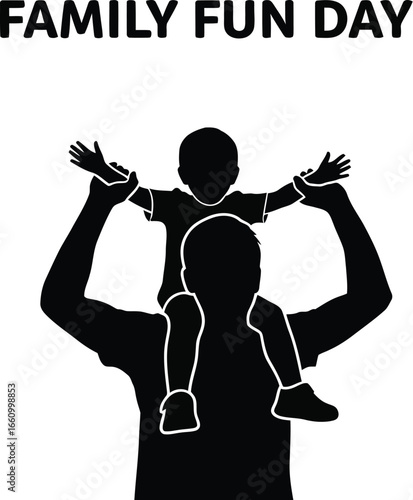 Celebrate family fun day with father carrying child on shoulders