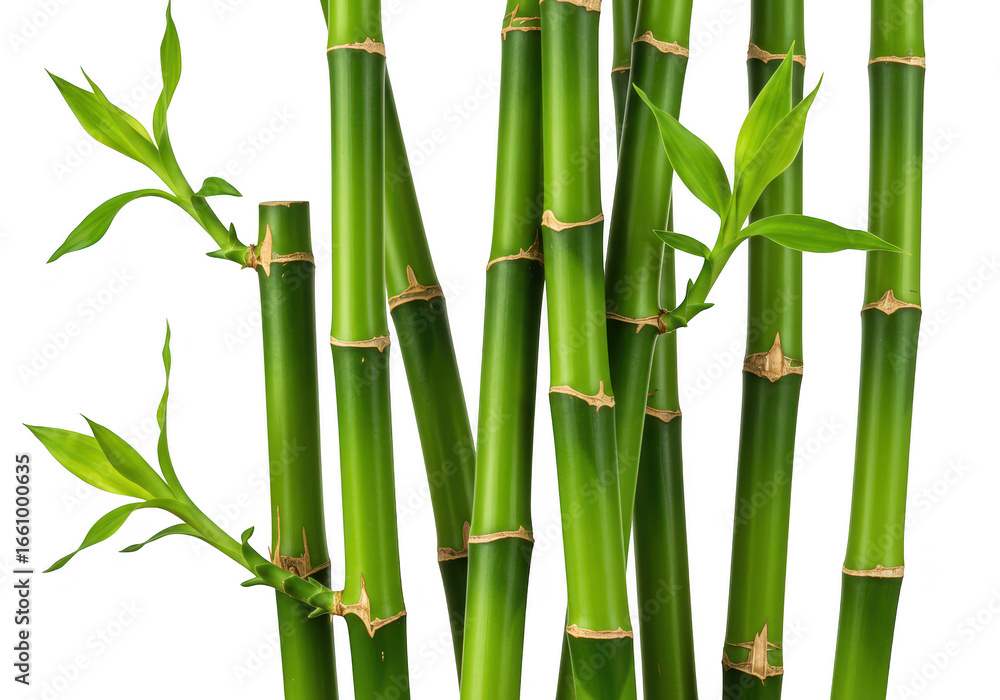 Fototapeta premium Green bamboo stalks with young leaves isolated on transparent background