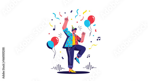 Celebrating Joy: A Vibrant Illustration of a Partygoer Embracing the Festivities and Jubilant Moments