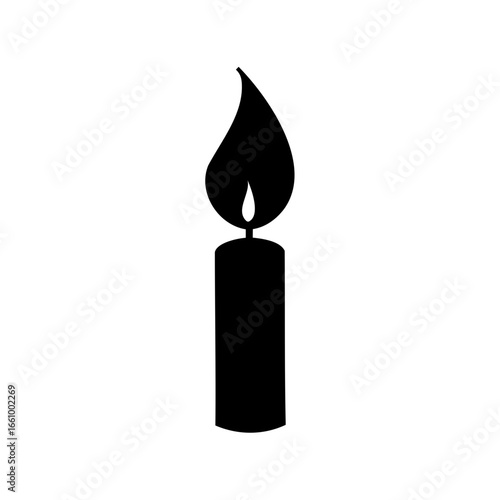 Simple Black Silhouette of a Burning Candle Flame on White Background