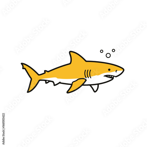 A charming cartoon illustration of a shark in a friendly pose, evoking a sense of fun and simplicity.