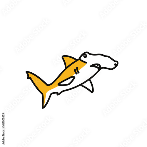 A cartoon illustration of a unique hammerhead shark swimming in ocean