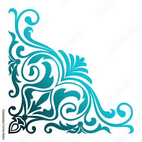 Vintage corner with black and blue gradient scroll lines for nighttime decoration