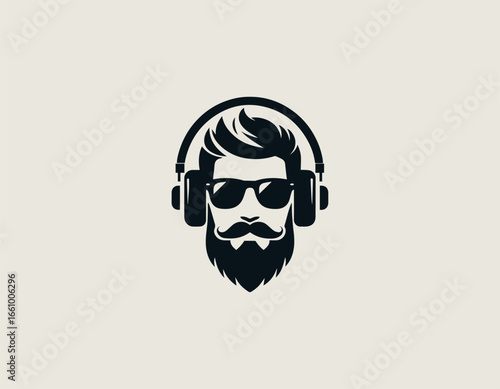 Modern male character with a stylish beard, dark sunglasses, and large headphones. Technology concept
