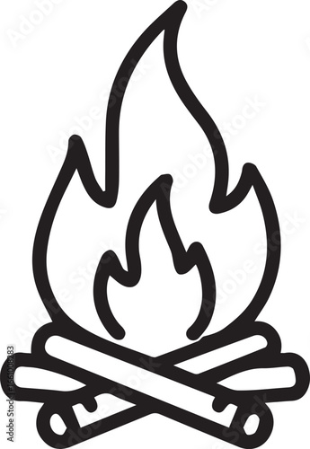 Cozy campfire illustration for outdoor adventures, camping trips, and summer nights, perfect for social media, websites, and logos, simple yet striking