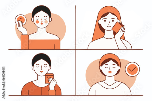 Woman's skincare routine steps beauty face
