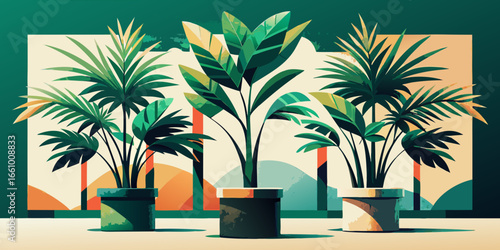 Sunset palm trees on a tropical island beach silhouette