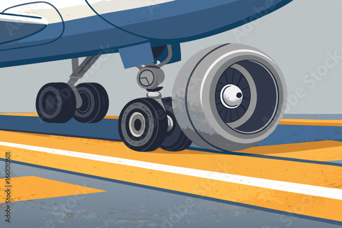 -close-up-of-airplane-wheel-touching-runway-on-lan.eps