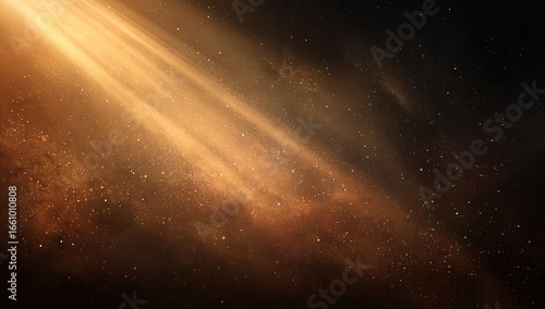 Dramatic gold light bursts through cosmic darkness, revealing dust