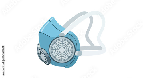 Blue respirator mask isolated on white backdrop providing essential respiratory protection gear illustration design for safety equipment concept