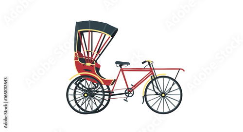 Stylized Illustration of a Traditional Hand-Pulled Rickshaw Vehicle on a White Background