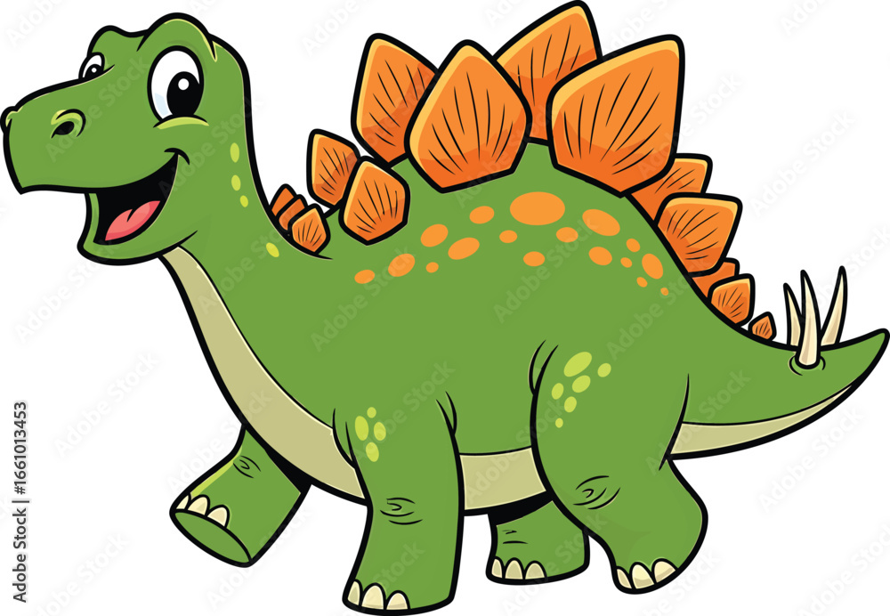 Fototapeta premium A happy cartoon Stegosaurus walking with a smile