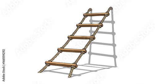 A whimsical illustration showcases a rope ladder, its wooden rungs casting a playful shadow against a pristine white backdrop, inviting exploration