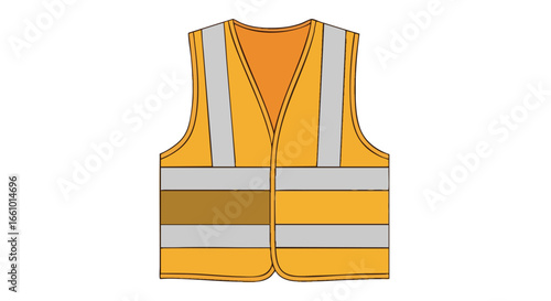 A vector graphic depicting a bright orange safety vest with reflective stripes, crucial for visibility in various work environments and occupational