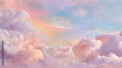 Pastel sky filled with fluffy clouds at sunset time