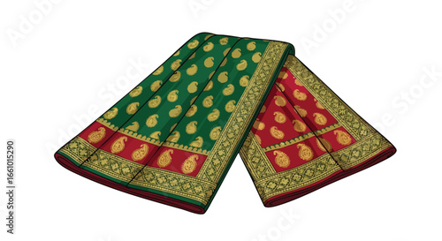 Exquisite traditional indian saree with elaborate paisley design, showcasing cultural textile artistry and classic design elements