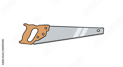 Illustration of a hand saw with wooden handle and metal blade, ideal for carpentry or DIY projects, with clean lines and a simple design