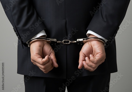 Businessman in a Dark Suit Handcuffed. Generative Ai