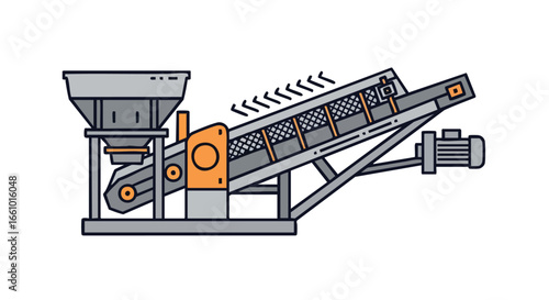 Vibratory screen separator vector illustration representing industrial mineral processing and material sorting operations through mechanical means