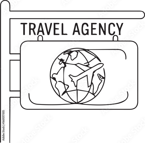 Travel agency sign icon design, promoting global adventures, vacations and tourism destinations, booking flights and hotels worldwide, scalable vector graphic