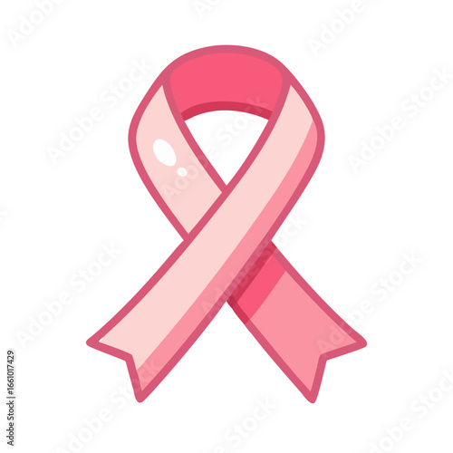 Pink ribbon in cartoon style for breast cancer awareness