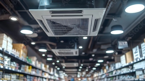 Ceiling air conditioning unit in modern store.