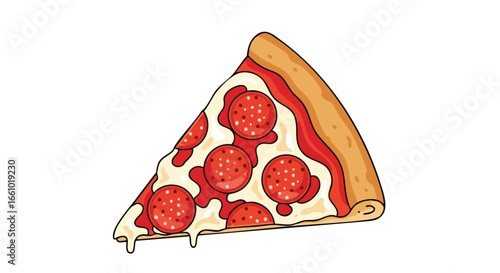 Captivating slice of pepperoni pizza illustration, showing the appetizing details, isolated on a clean white background for a striking visual