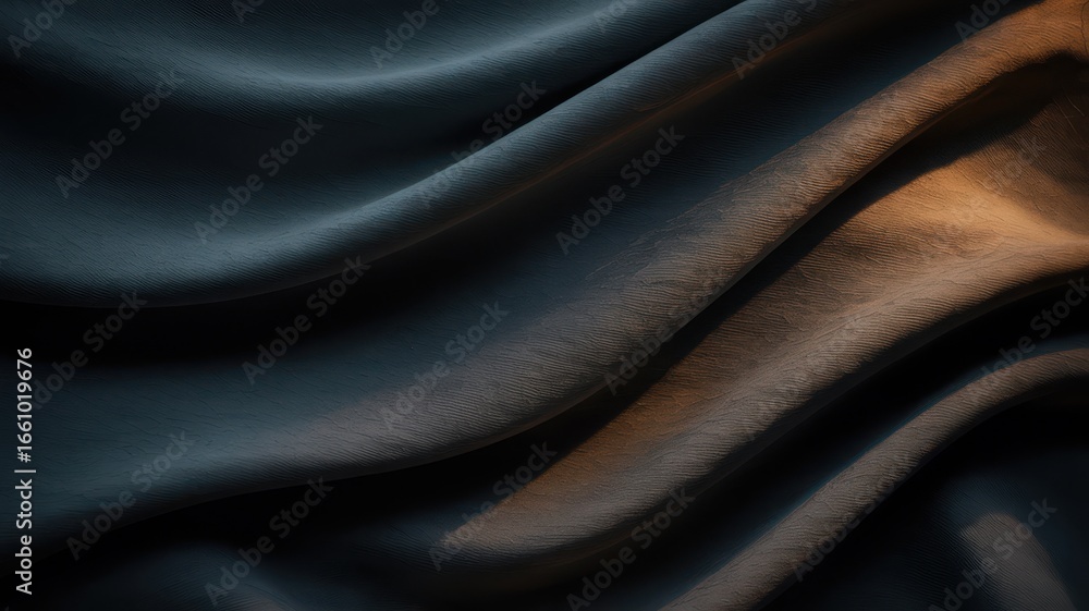 Fototapeta premium Dark fabric with rippling texture and warm color accents