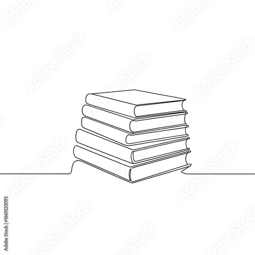 Minimalist continuous line drawing of a stack of books