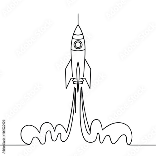 Simple line art rocket launching with smoke trail