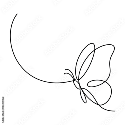 Elegant single line drawing of a butterfly in flight