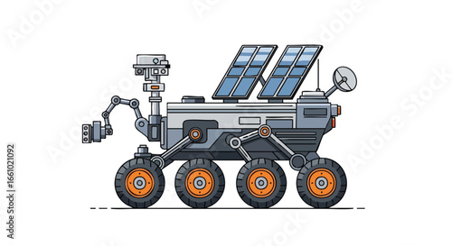 Conceptualized martian rover with solar panels for sustained exploration in space exploration design