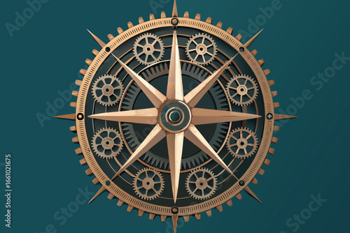 Intricate mechanical compass with gear detail.