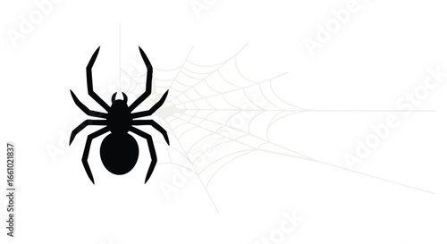 Spooky Silhouette: A Spider Suspended in its Tangled Web, Creating a Creepy Halloween Aesthetic Perfect for Graphic Designs, 3D Renders and Digital