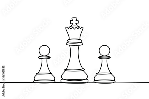 King and pawns chess pieces line art