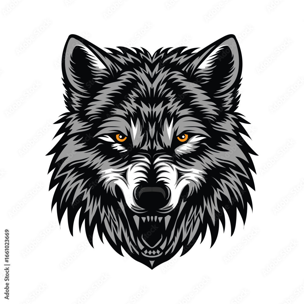 Fototapeta premium wolf face black-white illustration design
