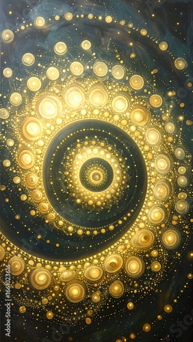 Abstract spiral design with glowing circles