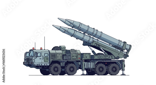Illustrative depiction of a self-propelled missile system on a military-grade truck chassis showcasing advanced defense technology and strategic