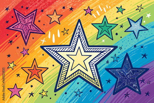 Depicting Bold Star Doodles With Backgroun Crisp High-Quality Stock Image