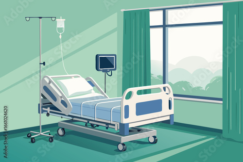 Hospital room with medical equipment.