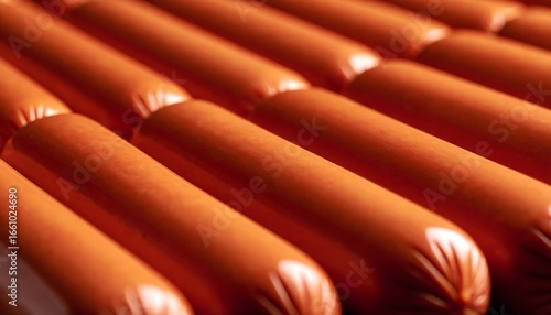 Rows of packaged hot dogs filling the frame ready to be cooked and eaten