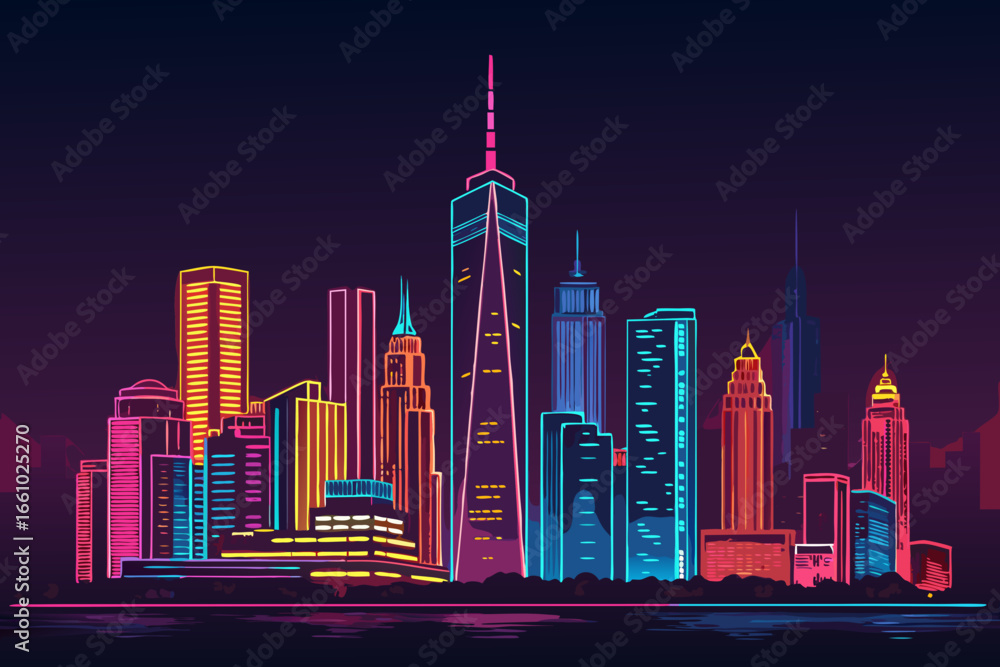 Obraz premium Dynamic Create Bold Stroke Neon Skyline With Lights Premium Digital Asset