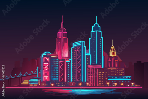 Dynamic Create Bold Stroke Neon Skyline With Lights Creative Visual