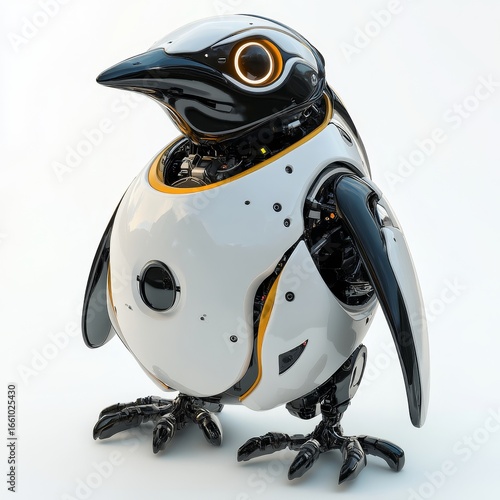 Penguin robot, a humorous robotic animal isolated over a white background. 3D rendering, Generative AI