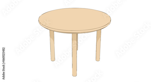 A minimalist illustration of a circular table with three legs standing on a white background showcasing simple furniture design and empty surface area
