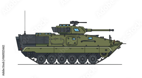 Digital illustration of a modern infantry fighting vehicle on a plain white backdrop representing military technology and vehicle design showcases